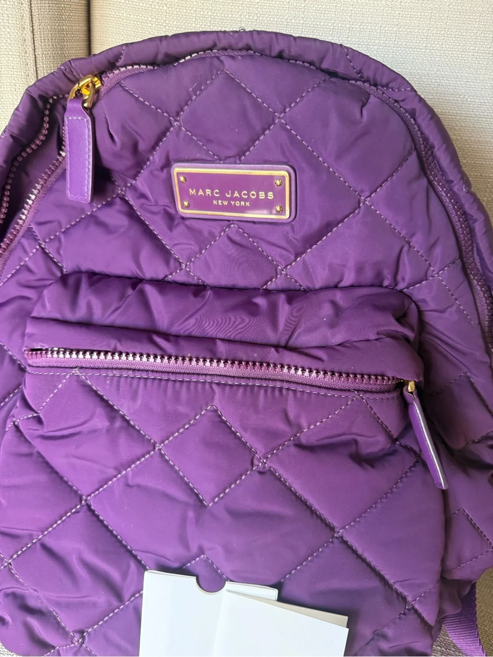 Marc Jacobs Purple Quilted Nylon Backpack Gold Hardware Travel Bag